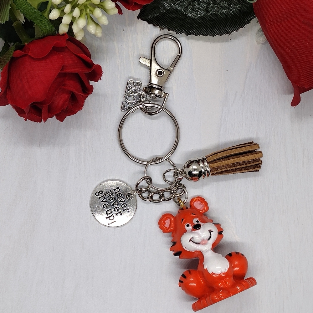 ⭐ Never Never Give Up Tiger Keychain backpack charm purse Charm